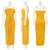 Work Dresses WUHE Knit Ribbed Lace Up Midi Bandage Maxi Long Skirt Suit And Strapless Crop Top Matching Two 2 Piece Set Women Outfits