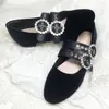 Chaussures de robe rondes cristal dames ceintures en métal boucle femmes noirs carrés orteils Zapatos Mujer diamant femme mi-talons femme ballet