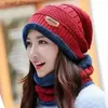 Hats Scarves Sets Winter Knit C Men And Women Outdoor Warm Thickening Plus Velvet Loose Winter Hat With Scarf Set Brand Winter Ski Mask Hat SetL231113