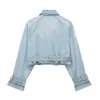 Taop ZA 2023 New Women's All-Match Casual Double Breasted Lapel Buckle With Belt Denim Short Trench Coat 2569076