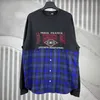 Designer T-Shirt High Edition Family Stickerei Large Panel Plaid Stoff Stoffkontrast rot passende Langarm T-Shirt