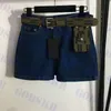 Kvinnors denim shorts brev jacquard korta byxor med midjepaket nya sommarblå sportsjeans