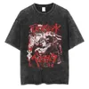Men's T-Shirts Anime Berserk Printed Tshirt Black 100% Cotton Tshirts Guts Washed Retro T-Shirt Y2k Short-Sleeved Shirts Summer Streetwear Tops 230413