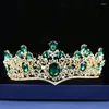 Grampos de cabelo Verde Gemstone Noble Crown Headdress Inlay Tiara Casamento Noiva Pente Coroas para Prom Party Evening