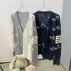 Fashion Brand Tom Womens Sweaters New Contrast Color Jacquard Matchmaker Walking Dog Splice Craft Sheep Style Wool V-neck Cardigan