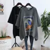 T-shirt zware industrie cartoon warmgewalst diamant gepolijst verdikt grote korte mouw herfst en winter losse bodem shirt voor dames modetrends