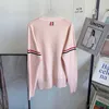 Designer Premium Wool Tom Cardigan Sweater Dames Four Bar Stripes Sweet Girl Roze V-hals Lint Gebreide Top Overlay