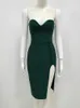 Abiti casual Donna Luxury Sexy senza spalline Backless Button Green Split Midi Bodycon Bandage Dress 2023 Elegante Evening Club Party