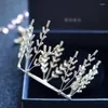 Hårklämmor Himstory Fashion Women Clear Crystal Leaf Branch Rhinestone Princess Bride Hairband Wedding Accessory Jewelry