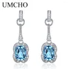 Brincos pendurados umcho 3.2ct natural azul topázio pedra preciosa 925 prata esterlina para mulheres jóias finas presente de festa 2023