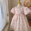 Robes pour filles Les filles s'habillent pour l'été 2-8 ans fille robe de princesse à nœud floral rose doux 230413