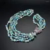 Hänge halsband guaiguai smycken 5 rader mix-form amazonites aquamarines jades crystal halsband cz kontakt för kvinnor