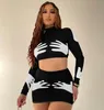 TL137 sexy Women's Two Piece Dress long sleeve Two-handed print t shirt skirt Women's Clothing