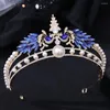 Pinzas para el cabello KMVEXO Barroco Pavo Real Cristal Perla Tiaras Nupcial Corona Rhinestone Desfile Diadema Novia Diadema Cumpleaños Boda Joyería