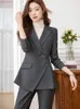 Kvinnors tvåbitar byxor Blue Grey Black Striped Women Pantar Formal Office Ladies Work Wear Blazer Jacket och byxor Kvinnliga företag 2