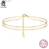 Anklets orsa juveler skiktad kabelkedja med horisontell bar 925 Silverkvinnor Summer Foot Chain Armband Ankle Straps SMEYCHE SA35 Q231113