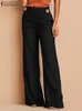 Pantalon Femme Capris ZANZEA Caftan Femme Automne Pantalon Solide Pantalon Droit Taille Haute Long Pantalon Palazzo Femme Casual Bouton Navet Surdimensionné 230413