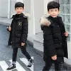 Down Coat Big Kids Kalın Uzun Ceket Sonbahar Kış Boys artı kadife sıcak genç katlar moda orta uzunlukta fermuarlı kapüşonlu dış giyim 5-14 yıl 231113