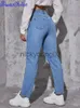 Women's Pants Capris Denimcolab New High Waist Ripped Jeans Woman Fashion Hole Wash Cotton Denim Pant Ladies High Streetwear Straight Jeans J231113