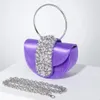 Evening Bags Shiny Rhinestone Half Round Satin Bags Women Elegant Boutique Metal Ring Handle Evening Clutch Purses And Handbags Wedding Party 231026