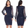 ECHTE FOTO Hoge Kwaliteit Sexy Vintage Glitter Mesh Lange Mouw Pailletten Jurk Vrouwen Club Party Bodycon Vrouw Jurk Vestidos