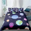 Juegos de cama 3 piezas de dibujos animados 3D Set Planet Funda nórdica con funda de almohada Edredón para niños Textiles para el hogar Decoración de dormitorio King