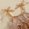 Set di abbigliamento Pagliaccetti estivi per neonate Abiti casual nati carini Tute allacciate all'uncinetto in pizzo senza maniche tinta unita Abito in tulle floreale