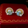Stud Earrings Lifefontier Luxury Rhinestones Pearl Flower For Women Vintage Crystal Wedding Charm Earring Party Jewelry Gifts