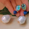 Dangle Earrings Natural Baroque White Pearl Lapis Lazuli Gold Eardrop Ear Stud Hook Lucky Aquaculture Year Accessories Jewelry Halloween