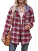 Women's Wool Blends Women's Plaid Print Hood Coat Long Sleeve Lapel Casual Flannel Shacket Jacket Button Closure Outerwear 231102