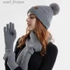 Cappelli Sciarpe Set Donna Cappello invernale lavorato a maglia Set caldo Skullies femminile Berretti Carino Pompon Cappelli spessi Sci C con sciarpa e GsL231113