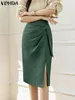 Skirt Fashion Office Lady s 2023 VONDA Female Casual Long High Waist Elegant Solid Aline s Femininas Bottoms 230413