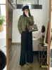 Vestes Femmes Vintage Femmes 2023 Ropa Mujer O-Cou Tunique À Manches Longues Armée Vert Outwear Tops Coréen Chic Élégant Manteau En Tweed