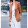 Women's Jackets Khaki Color Small Suit Jacket Quarter Sleeved Casual Top