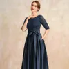 2024 Elegant Navy Blue Mother Of The Bride Dress O-neck Sequined Lace A-line Half Sleeves Satin Ankle Length Women Wedding Guest Party Gowns Custom Made