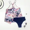 Kvinnors badkläder Attraktiva kvinnor Swimsuit andningsbar hud-beröring Blomma tryck Style Split Comfy Bikini-tillbehör