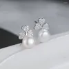 Stud Earrings Fine Jewelry Genuine 925 Sterling Silver Plant Luxury Pearl Earring For Women Anniversary Wedding