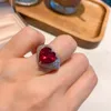 Cluster Rings S925 Silver Ring Emerald Pigeon Blood Red Sapphire Heart Main Stone 12 Jewelry Lady