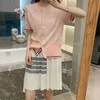 TB Summer New Tom Women S Miseaste Match Academic Man Walking Dog Jacquard Round Neck Knitted Cardigan Front Front and Back Pannello Lana Short Short