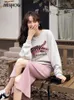 Zweiteiliges Kleid MISHOW Hoodie Herbst Korean Fashion 100 Baumwolle Stickerei Pullover Sweatshirts Elastische Hohe Taille Verschüttete Röcke MXB32V0095 230413