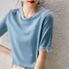 女性用Tシャツファッション汎用ラウンドカラーフリンジアイススレッド半袖Tシャツコットンニットレディースハーフスリーブカジュアルジャケット230413