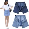 Skirts Summer Women Denim Shorts Skirt Fashion Slim High Waist Trousers Woman Vintage Single-breasted A-line Mini Jean 230413