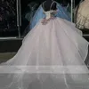 Розовое платье, блестящее бальное платье Quinceanera, бретели с открытыми плечами, цветы, аппликации, складки из бисера, конкурс Sweet 15, праздничная одежда