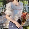 Blouses pour femmes été japonais Lolita Kawaii Blouse femmes dentelle rose France doux mignon femme manches bouffantes Style coréen haut court 2023