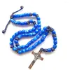 Pendentif Colliers CottvoExorcism St Benoît Crucifix Catholique Croix À La Main Tressé Bleu Chaîne De Perles Rosaire Collier Chapelet De Prière