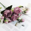 Decorative Flowers 5 Heads Beautiful Rose Peony Artificial Silk Background Wall Door Window Wedding Party Home Christmas Backdrop Decor