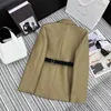 Jaquetas femininas designer 23 outono/inverno novo preguiçoso combinando cinto de couro carta design versátil gola polo terno casaco b952