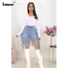 Röcke Ladiguard Plus Größe Frauen Denim Rock Sexy Mode Quaste Kurze Jean Abnehmen Clubwear Retro Blau Mini Damen Streetwear