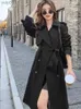 Rów damskich Coats Autumn Streetwear Lose brązowy płaszcz Masowe koreańskie eleganckie czarne kobiety kurtka wiatrówka kategoria podwójna piersi Chicl231113