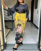 Two Piece Dress Summer African Printed Set Casual 2 Outfit O Neck 34 Sleeve Top Slit Maxi Skirt Suit Women 230413